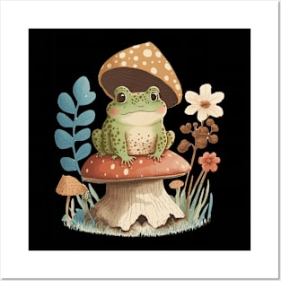 Cottagecore aesthetic frog on Mushroom Posters and Art